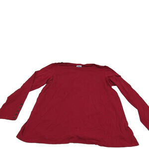 DG2‎ by Diane Gilman Top Sz LG Red Solid Stretch Long Sleeve Button Accents